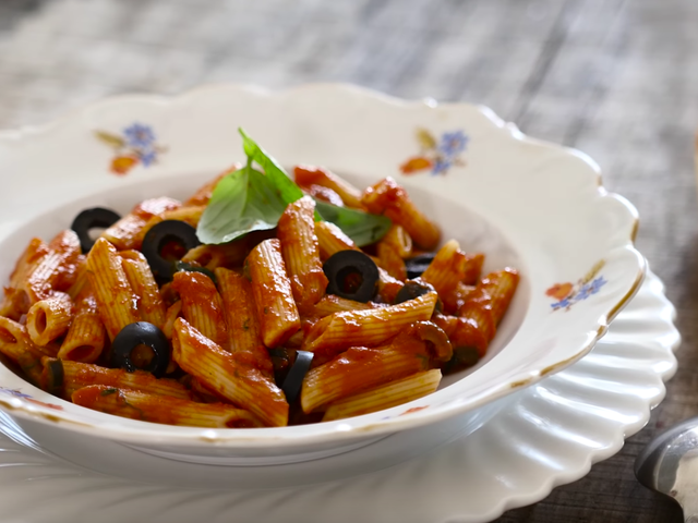Red pasta with olives